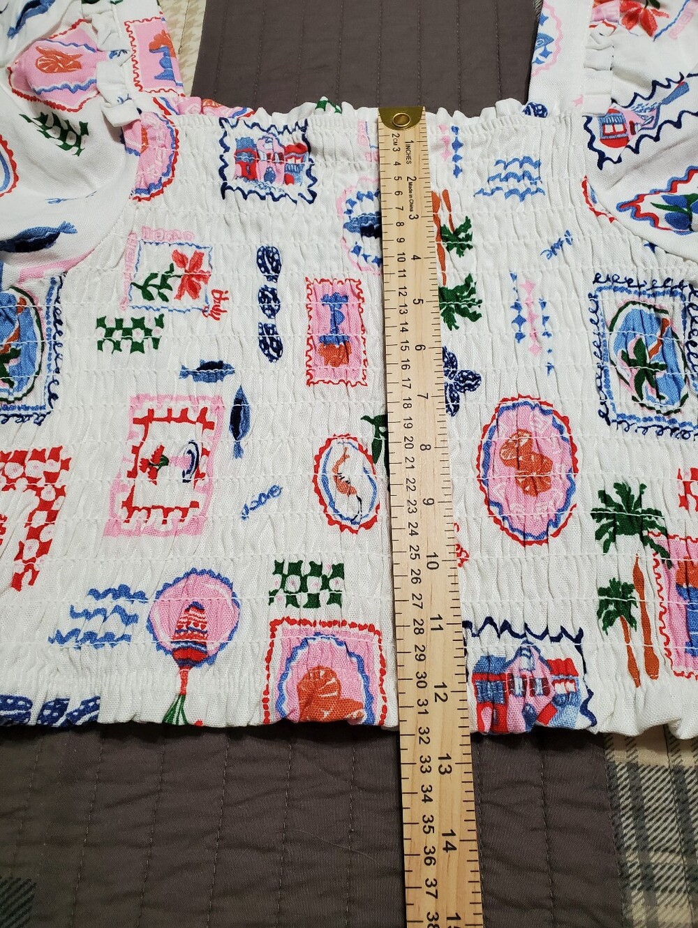 Monteau Los Angeles linen-blend smocked puff sleeve top NWOT - Picture 7 of 9